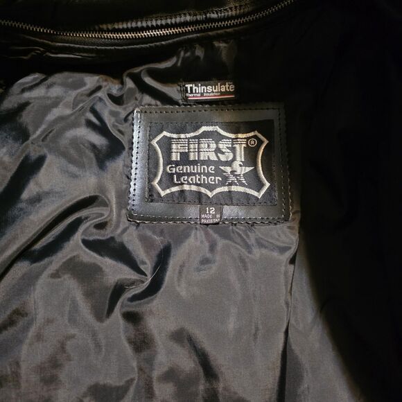 Vtg First Leather Motorcycle Biker Jacket Coat Fringe Red Rose Black Women Sz 12 - Picture 7 of 9